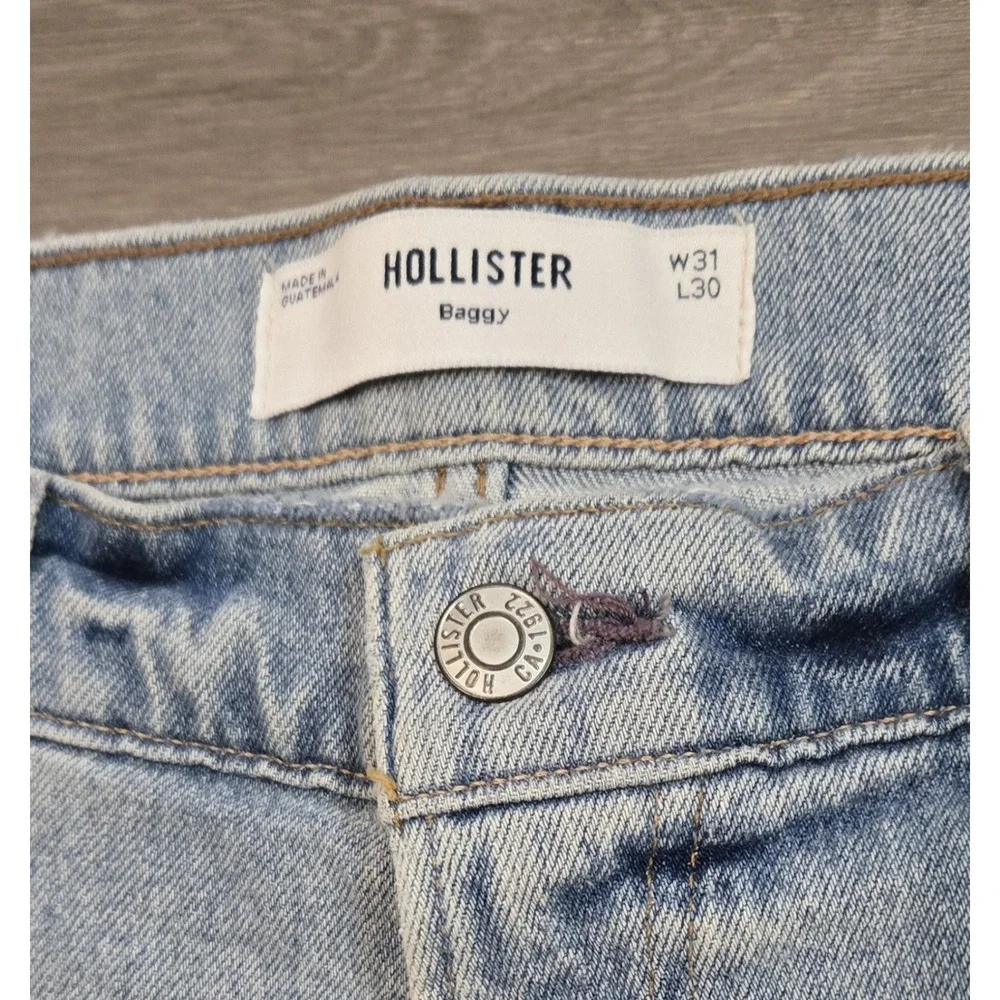 Hollister Baggy Carpenter Jeans 31 x 30 Light Wash Blue Relaxed Straight Denim